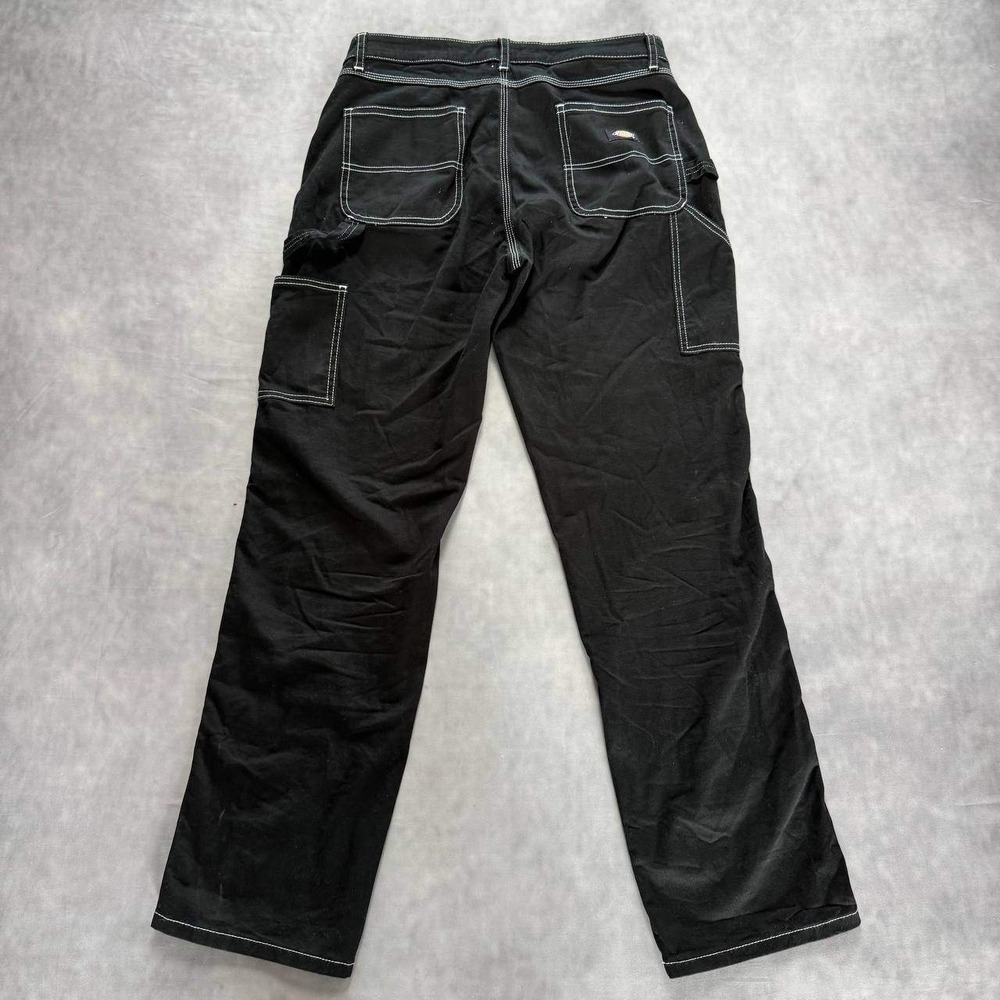 Dickies Womens Black Carpenter Pants White Contrast‎ Stitch Straight Leg 32x31